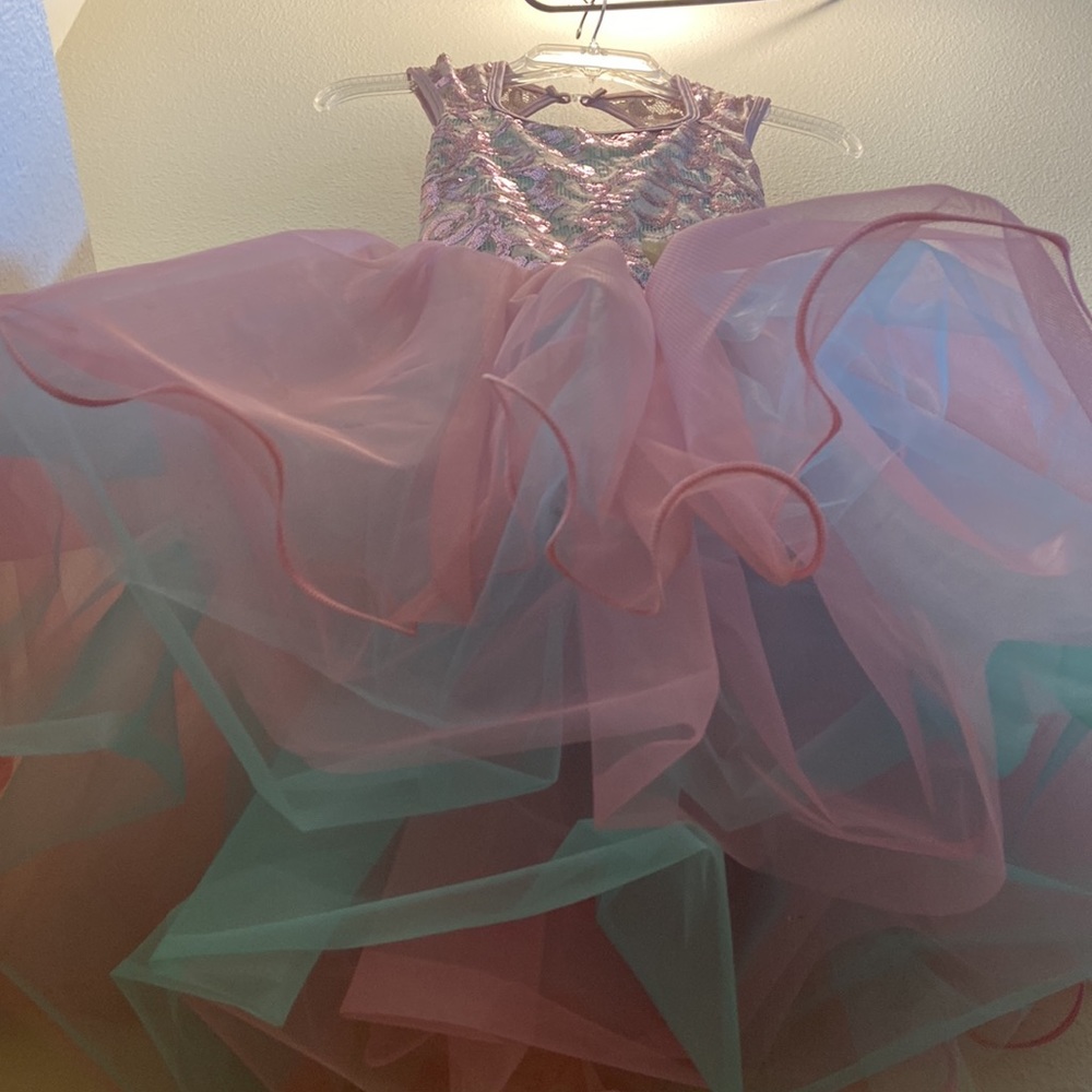 curtain call girls ballet tutu costume pink/teal sequin bodice layer mes… - Picture 5 of 5